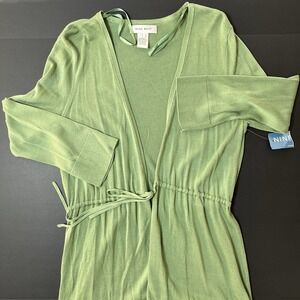 Nine West Womens L Green Long Sleeve Open Front Cardigan Sweater NWT Preppy